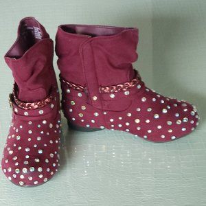 Toddler's Size 8 Cranberry Scrunch boot with iridescent rhinestones.